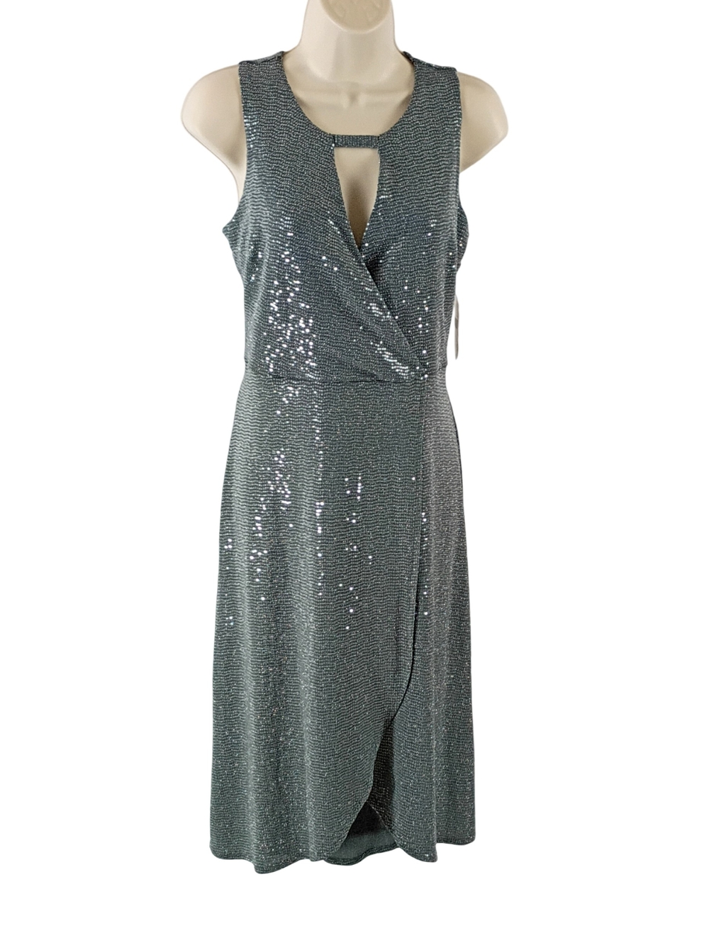 Altar'd State Dusty Blue  Sequin Faux-Wrap Midi Dress